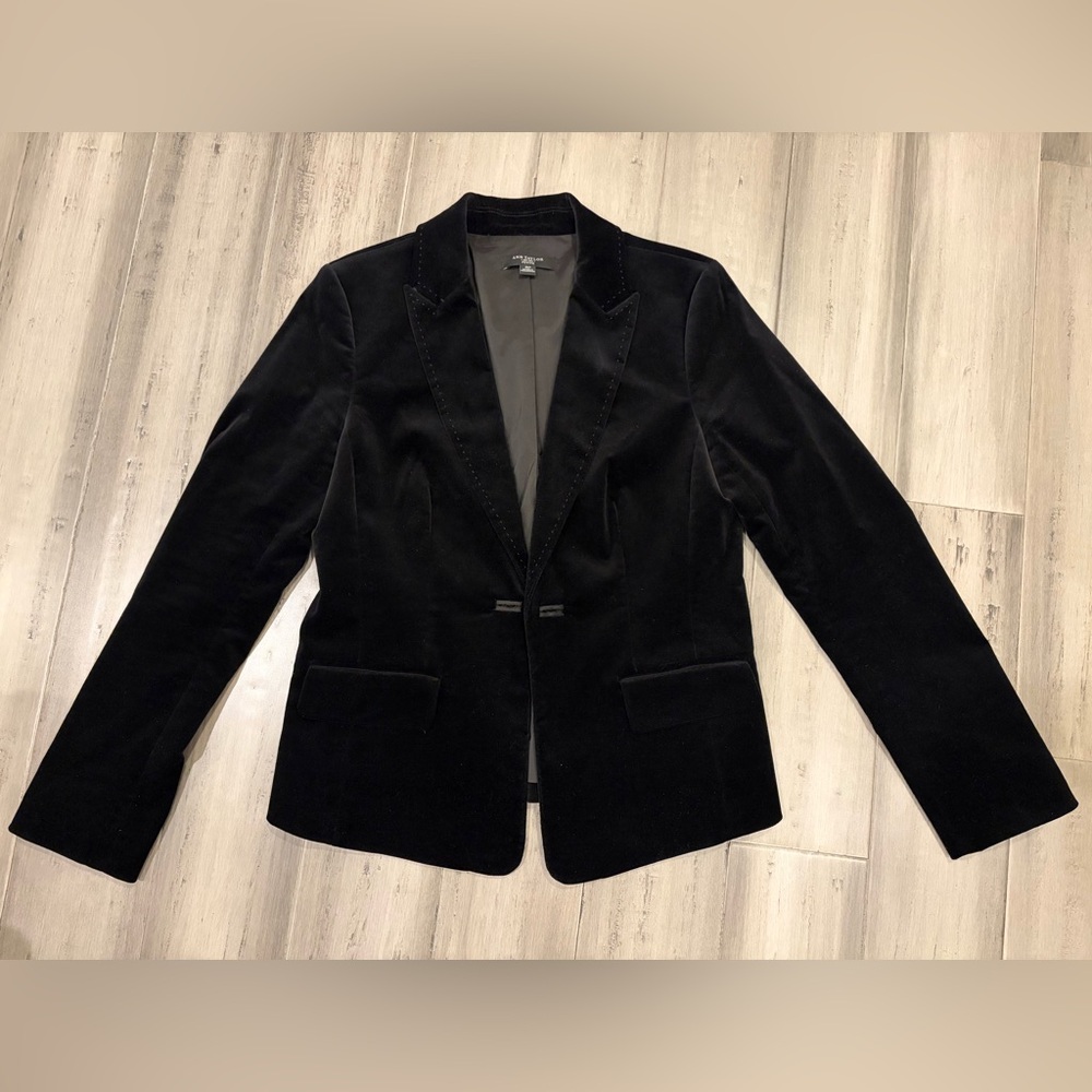 Ann Taylor Black Velvet Single-Button Blazer